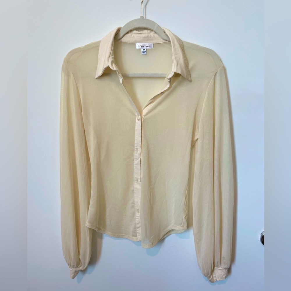 Cream Mesh Button Down Shirt